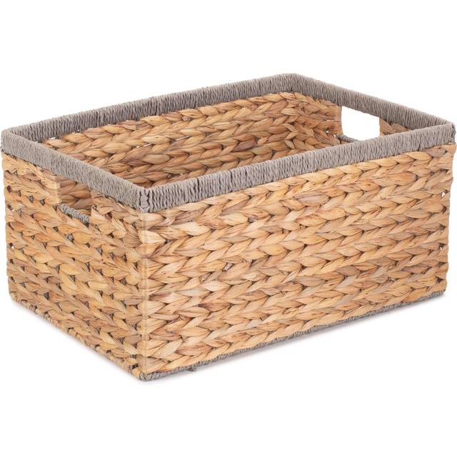 Water Hyacinth With Grey Rope Border Rectangular Storage Basket - Large