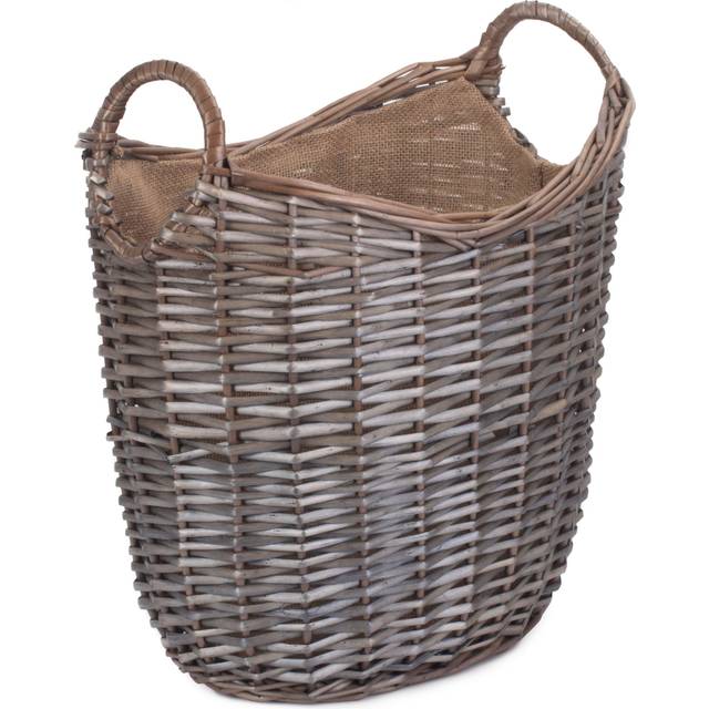 Scoop Neck Antique Wash Hessian Lined Wicker Log Basket - Small