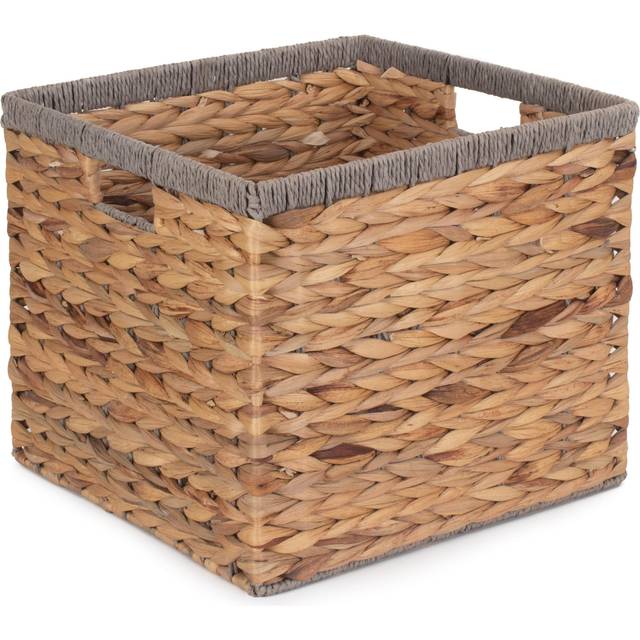 Square Water Hyacinth With Grey Rope Border Storage Basket - Small