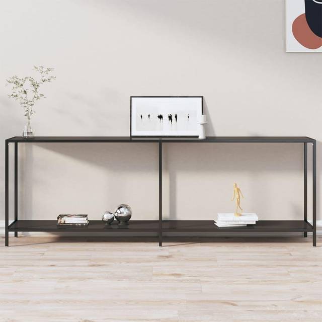 vidaXL Konsolbord svart 220x35x75,5 cm härdat glas