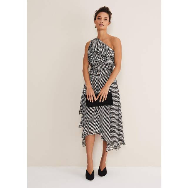 Phase Eight Women's Kaz Checked One Shoulder Midi Dress - Black/White - 20
