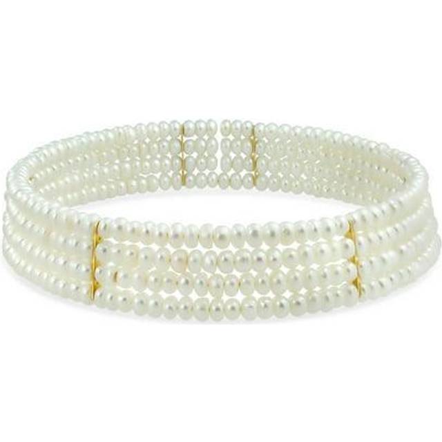 Fine Classic Bridal Jewelry Wide 4 Row Statement White Freshwater Molded Pearl Necklace For Women Wedding Pageant Entertainment Gold Plated Accent Bar