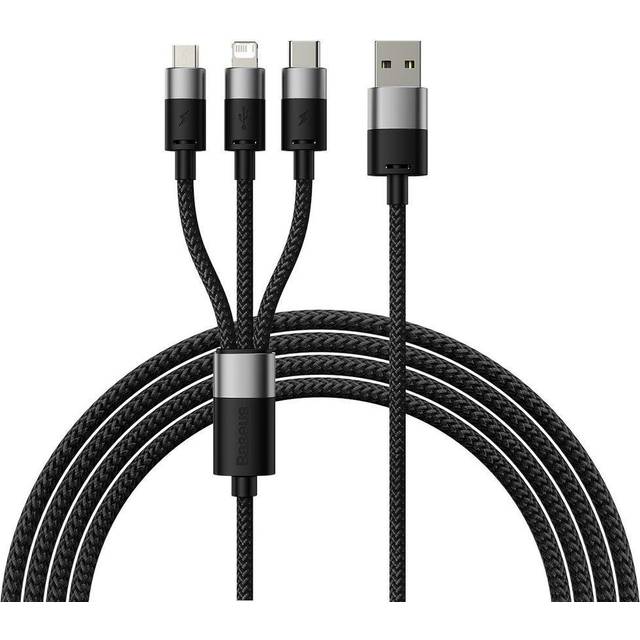Baseus StarSpeed 1-for-3 Fast Charging Data Cable USB to M+L+C 3.5A starspeed black