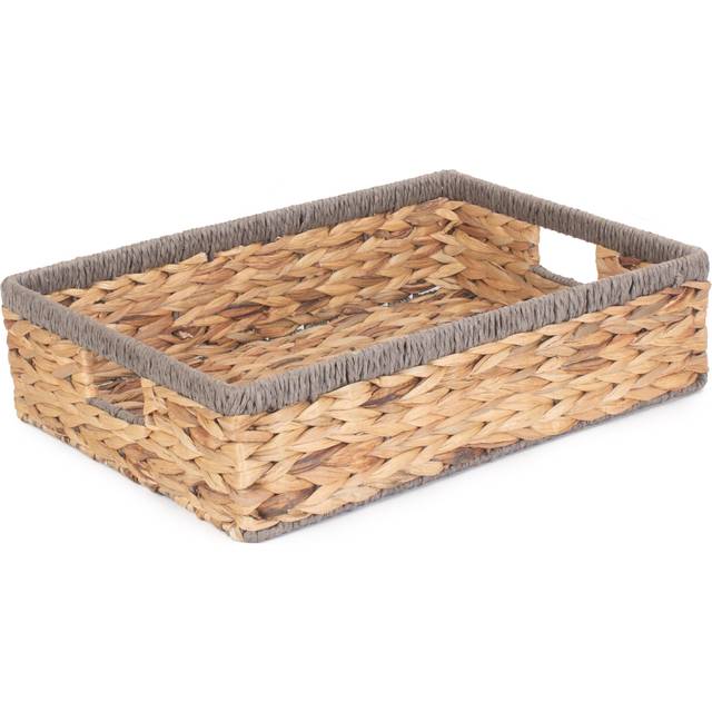 Shallow Rectangular Water Hyacinth With Grey Rope Border Storage Basket - Large