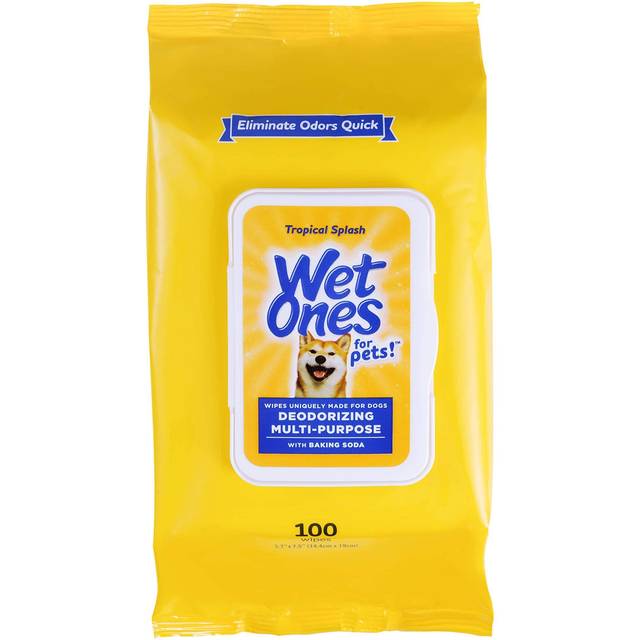 Wet Ones, antibacterial deodorizing tissues with baking soda, for dogs, tropical splash, 100 sheets