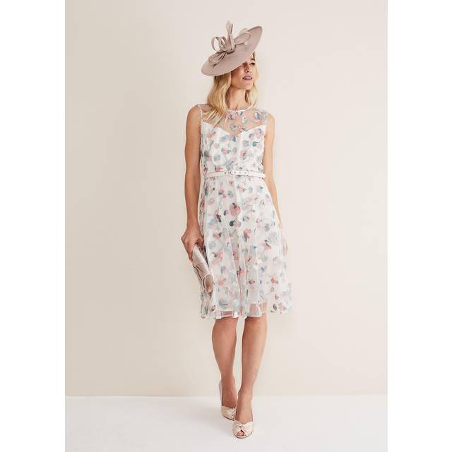 Phase Eight Leighton Embroidered Knee Length Dress, Pale Petal/Multi