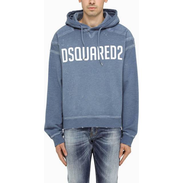 Dsquared2, Hoodies, male, Yellow, S, Grey Hoodie with Cloudy Print