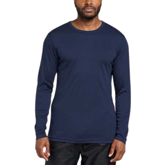 Mens Long-sleeve Thermal Crew Neck Top Navy, Navy - S