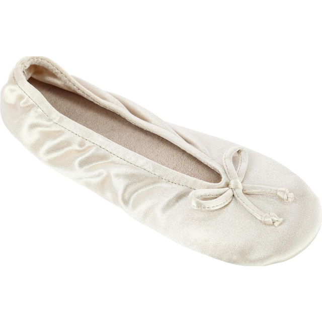 Isotoner Women's Satin Classic Ballerina Slippers - Cream Medium (Medium)