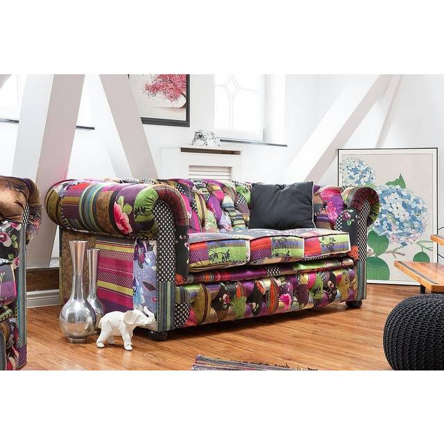 Beliani 3 Seater Fabric Sofa Patchwork Purple Chesterfield, Purple