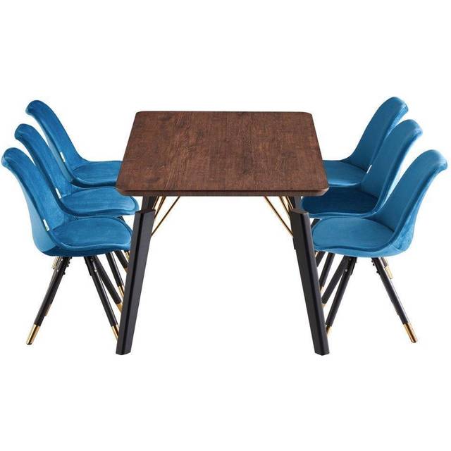 Sofia Cosmo LUX Dining Set with a Modern Table and Chairs Set of 6 - Blue