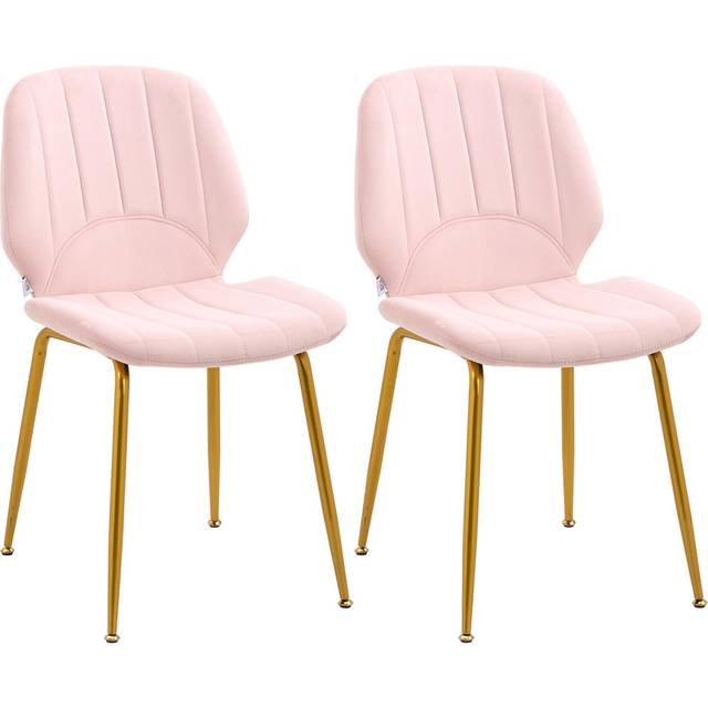 HOMCOM Modern Dining Chairs Set of 2 with Padded Seat and Steel Legs, Pink