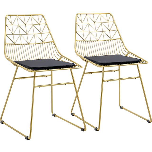 HOMCOM Dining Chairs Set of 2, Metal Wire Kitchen Chairs with Back, Gold Tone