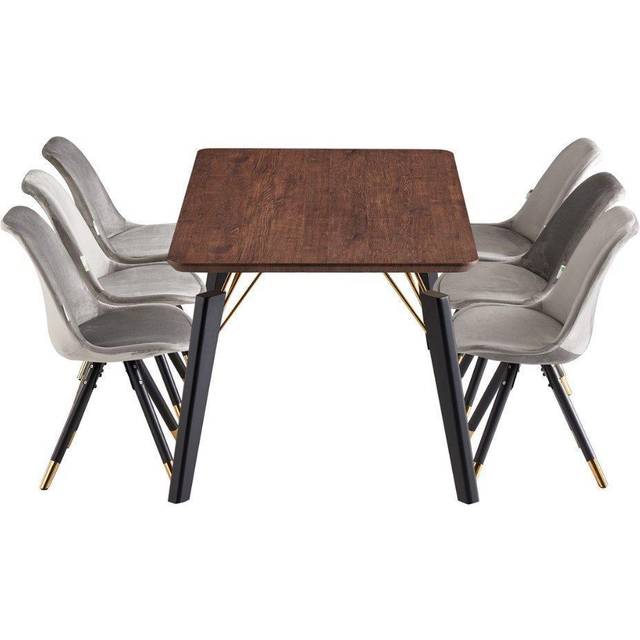 Sofia Cosmo LUX Dining Set with a Modern Table and Chairs Set of 6 - Dark Grey