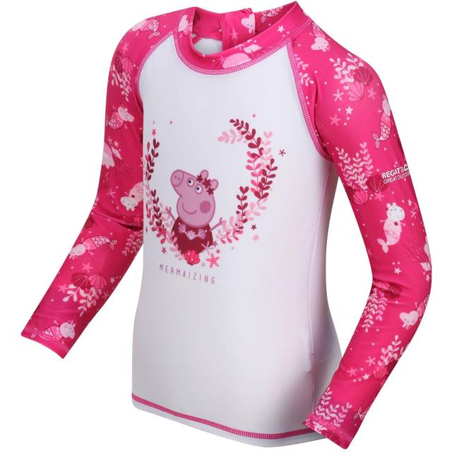 (6-12M, Pink Fusion) Regatta Kids Peppa Pig Long Sleeve Swimming Swimsuit Rash Suit Set