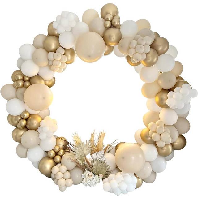 White Gold Balloons Arch Kit, 185 Pcs White Sand Gold Balloon Garland with Nude Balloons for Boho Wedding, Birthday Party Decoration, Anniversary,