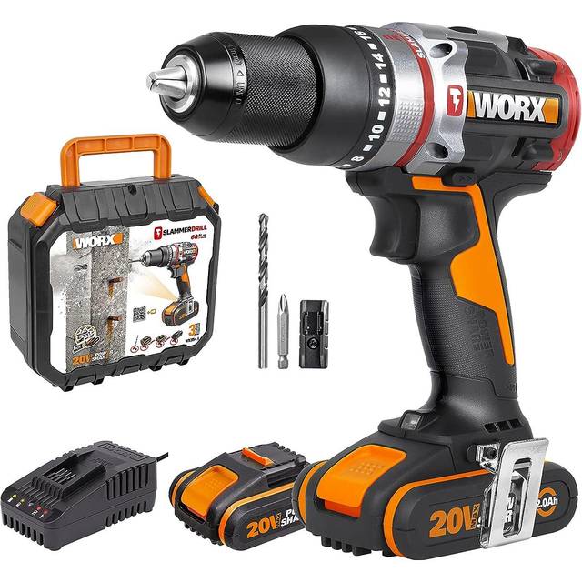 Worx 20V Cordless Brushless Slammer Hammer Drill With X2 2.0Ah Batteries &Amp; Charger - One Colour