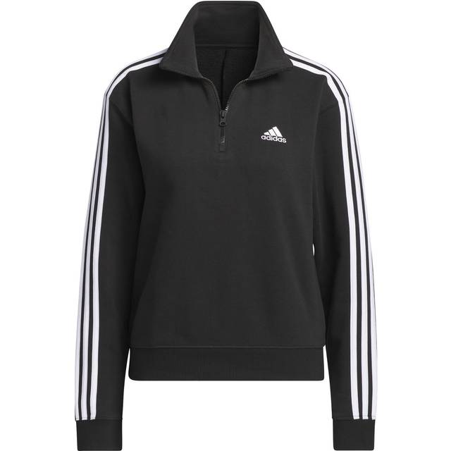 Adidas Womens Essentials 3-Stripes Quarter-Zip Sweatshirt Colour: Black, Size: Extra Large