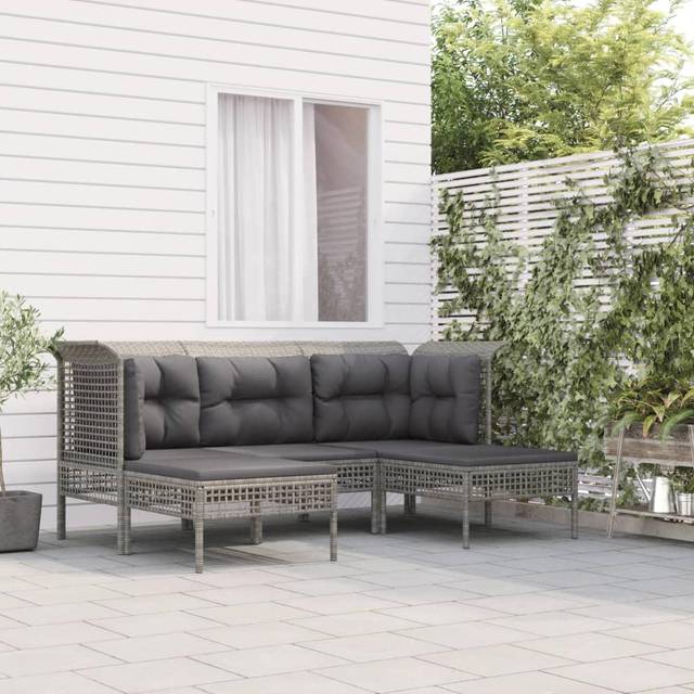 vidaXL Trädgårdssoffa med dynor 5 delar grå konstrotting, loungeset, trädgårdssoffa, utemöbel, lounge set, trädgårdssoffor, utemöbler, trädgårdsmöbler