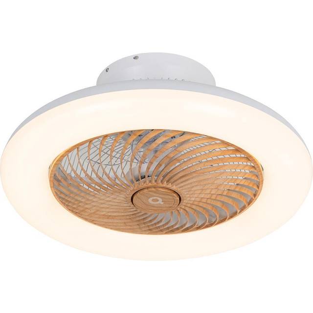 Qazqa - Ceiling Fan White with Wood Print 55cm incl. led Dimmable with Remote Control - Clima