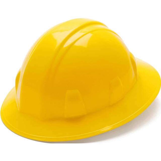 Pyramex Safety SL Series Full Brim Hard Hat  6-Point Ratchet Suspension  Yellow  Medium