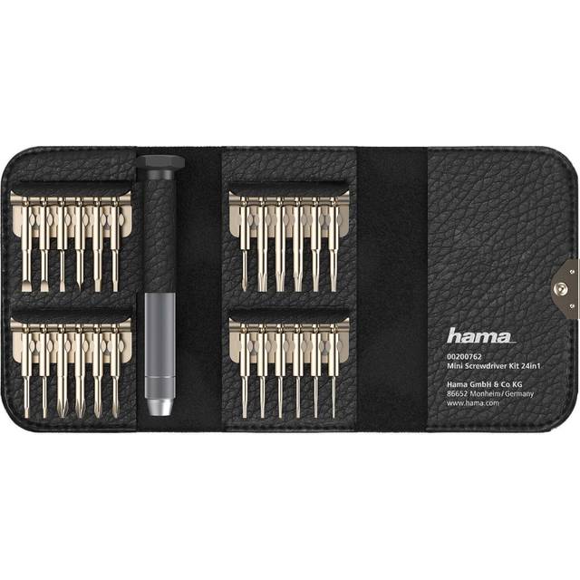 Hama 24-in-1 Mini Screwdriver Set, Resilient Steel, Leather-Look Case