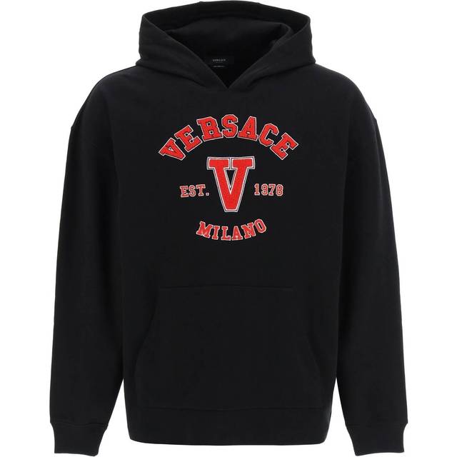 Versace, Hoodies, male, Black, M, Hooded Sweatshirt with Kangaroo Pocket