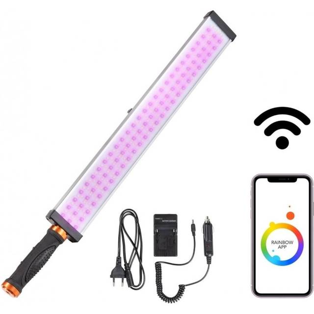 Walimex pro LED Rainbow RGB Stick 18 W – Bi-Color ljusstav med appkontroll, dimbar, CRI och TLCI 97+, 3X ¼ tums gänga, drift med strömförsörjning eller 2 x NP-F-batteri, för livestreaming, ljusmålning