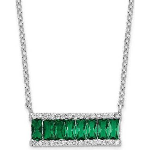 Quality Gold QCM1525-18 Sterling Silver Cheryl M Rhodium-Plated Green Crystal & CZ Bar 18 in. Necklace