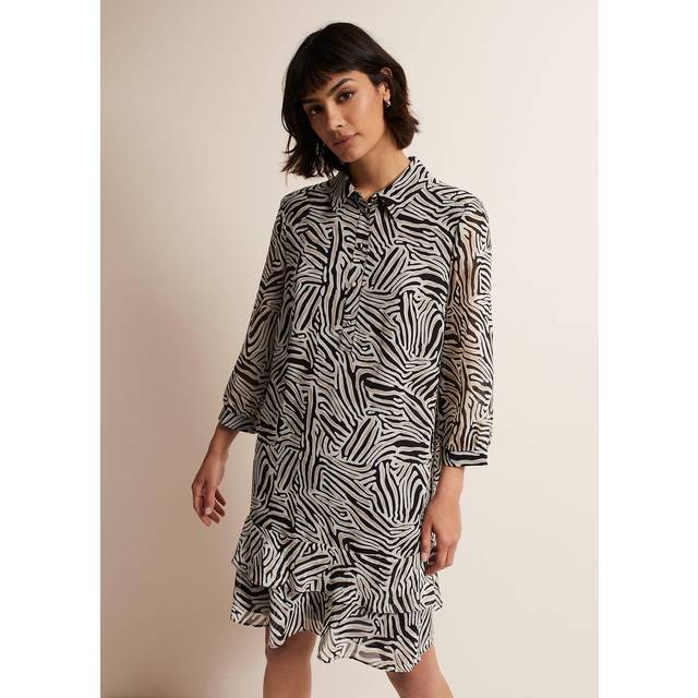 Phase Eight Women's Penelope Zebra Shirt Mini Dress - Stone/Ivory - 24
