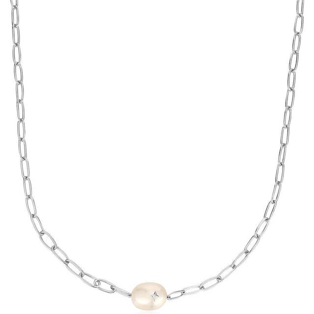 Silver Pearl Sparkle Chunky Chain Necklace N043-05H