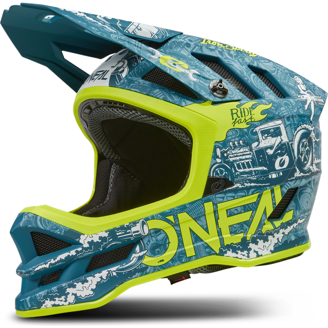 O'NEAL | Mountainbike-hjälm | MX MTB | Ventilationsöppningar för luftflöde, ABS yttre skal | POLYACRYLITE HR V.23 bladhjälm | Vuxen | Blågul Neon | Storlek XL