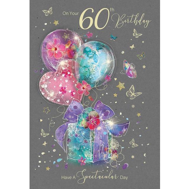Stylish Milestone Age 60 Female 60th Birthday Greeting Card - from the Gorgeous Grace Range (EL055) - Glitter & Foil Finished with Gold Envelope
