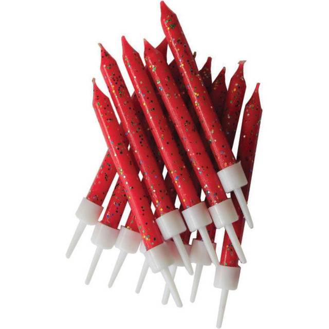 Red Glitter Candles x 12
