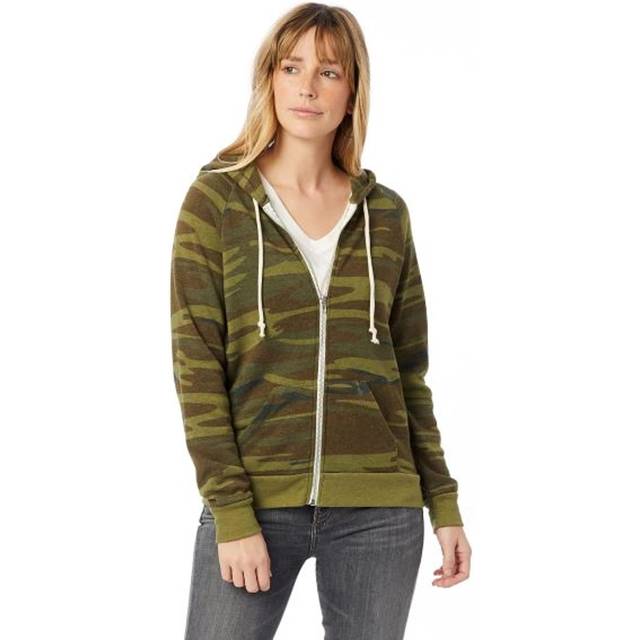 Alternative Womens Adrian Printed Eco-Fleece Zip Hoodie, Camo, Medium