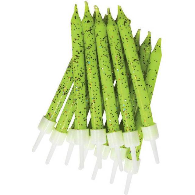Lime Green Glitter Candles x 12