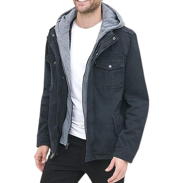 Levis Mens Washed cotton Hooded Military Jacket  Navy  5X Big