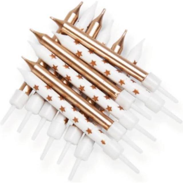 12 Pk Gold Metallic Star Mix Cake Candles With Holders