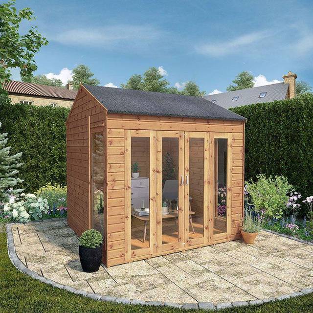 8ft x 8ft Wooden Summerhouse Shiplap Reverse Apex Garden Room - Brown
