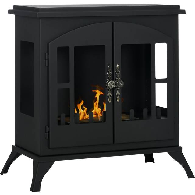 Homcom Freestanding Ethanol Fireplace Stove, Bioethanol Fire With Stainless Steel Flame Snuffer, 0.9l Tank, 3 Hours Burning Time For Indoor, Black