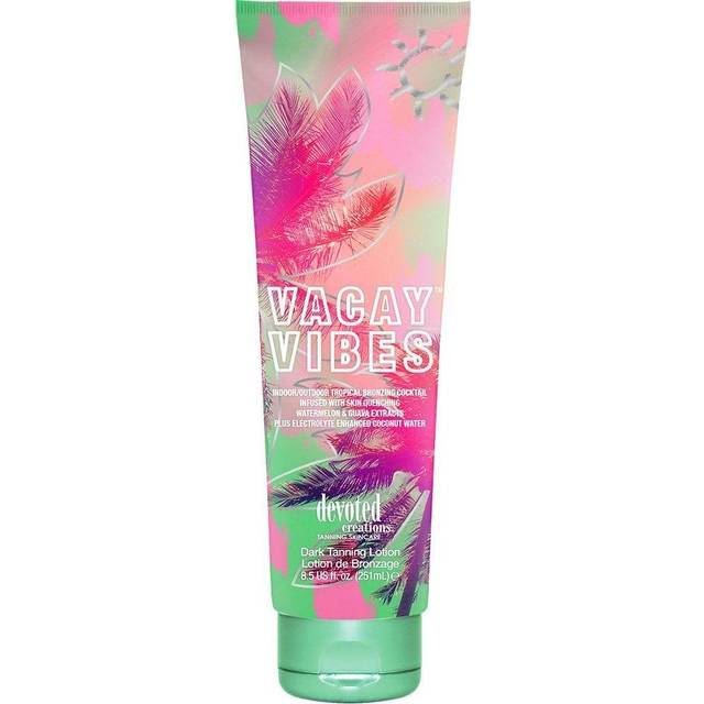 Devoted creations Vacay Vibes Tanning Lotion - IndoorOutdoor Tropical Bronzing cocktail Infused with Skin Quenching Watermelon and guava Extracts, plu