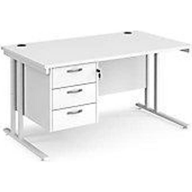 Maestro 25 White Straight Office Desk with 3 Drawer Pedestal and White Cantilever Leg Frame - 1400mm x 800mm