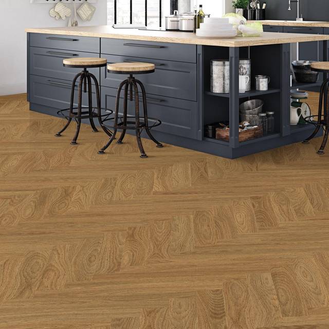 Kraus Weaveley Light Oak Herringbone SPC LVT - 2.34m2, Brown