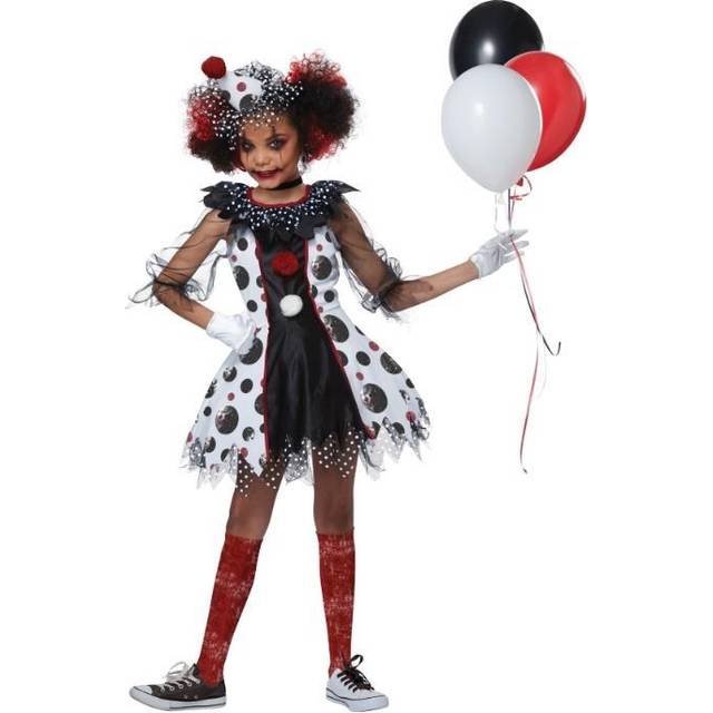 Kid's Creepy Clown Costume Dress | Scary Girl's Costumes - Black&#47;Red&#47;White (S)
