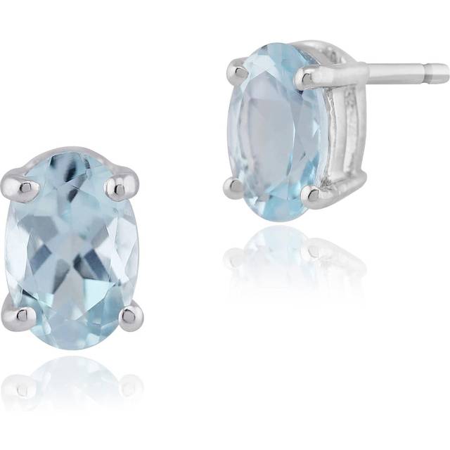 Classic Oval Aquamarine Stud Earrings in 9ct White Gold
