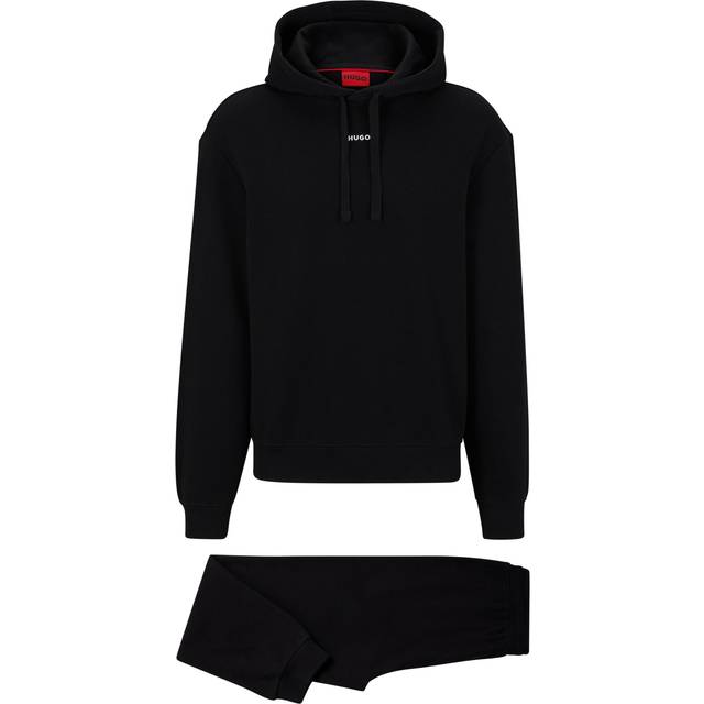 HUGO Herr tracksuit DapoDayote avslappnad passform träningsoverall av fransk terry med kontrasterande logotyper, Black1, S