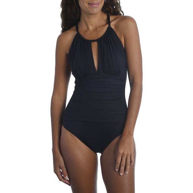 La Blanca Women's Standard Island Goddess High Neck Keyhole Mio One Piece Swimsuit  Black  12