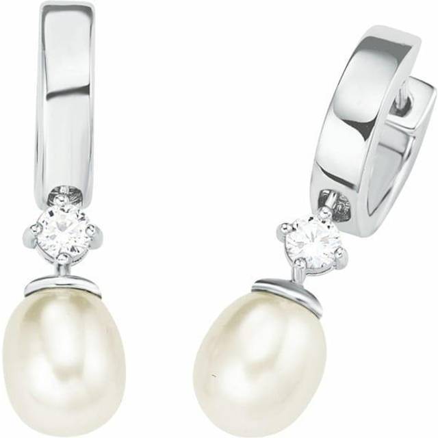Amor Creolen 925 Sterling Silver Damen Ohrschmuck, mit Zirkonia synth., mit Süßwasserzuchtperle, 2,9 cm, Silber, Kommt in Schmuck Geschenk Box, 2017288