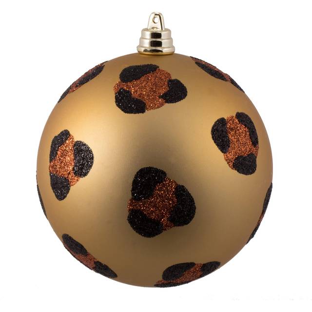 Vickerman MT204010 4 in. Matte Glitter Leopard Ball Christmas Ornament, Copper, Gold & Black - 6 Per Bag