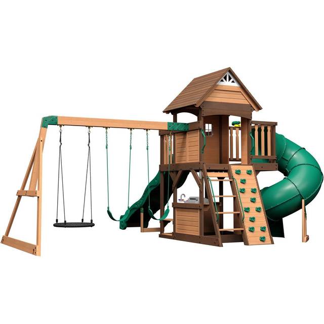 Cedar Cove Play with Swings, Slides and Look-out Playhouse - Green